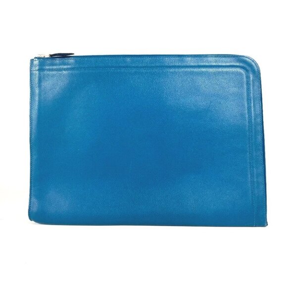 HERMES L-shaped fastener Bag Pouch Cluch Bag Clutch bag Leather blue - Picture 1 of 16